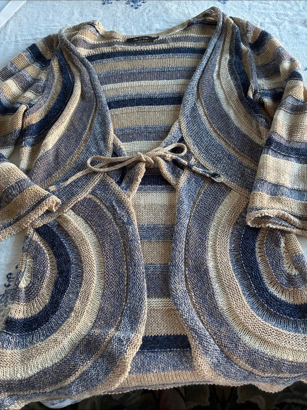 NIC+ZOE Striped Tie-Front Cardigan in Blue and Cream - Picture 3 of 3